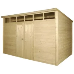 Alpholz Gartenhaus Q Line Flachdach 366 Cm X 271 Cm Hellbraun