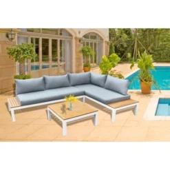 Gartenfreude Alu-Lounge Mit Latten In Holzoptik Aus PS Weiß -Vitavia Verkäufe 4251083906000 4655 04