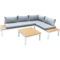 Gartenfreude Alu-Lounge Mit Latten In Holzoptik Aus PS Weiß