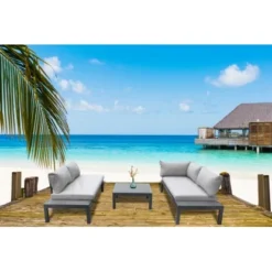 Gartenfreude Alu-Lounge Mit Latten In Holzoptik Aus PS Und Wasserabw. Kissen -Vitavia Verkäufe 4251083906017 4655 06