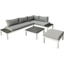 Gartenfreude Aluminium-Lounge Ambience Zwei- U. Dreisitzer Hocker Tisch Weiß