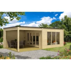 Alpholz Gartenhaus Design Cubus-Plus-40 Flachdach 680 Cm X 380 Cm Hellbraun