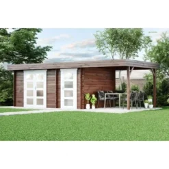 Alpholz Gartenhaus Modern-E Flachdach 733 Cm X 358 Cm Braun
