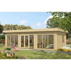 Alpholz Gartenhaus Campus-70 Flachdach 925 Cm X 579 Cm Hellbraun