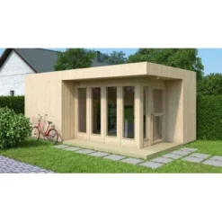 Alpholz Gartenhaus Home-Office Flachdach 351 Cm X 594 Cm Hellbraun
