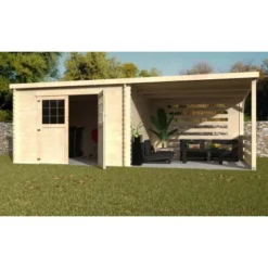 Alpholz Gartenhaus Olympe Pultdach 605 Cm X 298 Cm Hellbraun