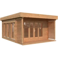 Palmako Caroline Holz-Gartenhaus Braun Flachdach Tauchgrundiert 434 Cm X 390 Cm