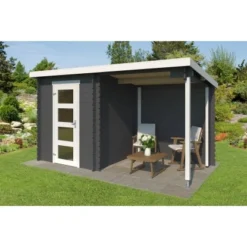 Lasita Holz-Gartenhaus Jelle Plus Carbongrau 390 Cm X 213,1 Cm Mit Anbaudach