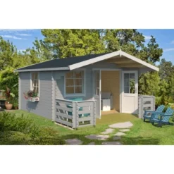 Lasita Holz-Gartenhaus Luna 2 Lichtgrau 403,8 Cm X 530 Cm Mit Anbaudach