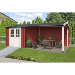 Lasita Holz-Gartenhaus Ivana Schwedenrot 590 Cm X 313,1 Cm Mit Anbaudach