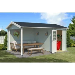 Lasita Holz-Gartenhaus Wibo Gletschergrün 465 Cm X 337,8 Cm Mit Anbaudach