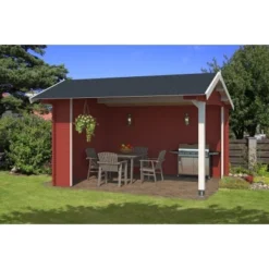 Unterstand / Lounge Kirian 300 Schwedenrot 28 Mm Fundamentmaß 3800 X 3000 Mm