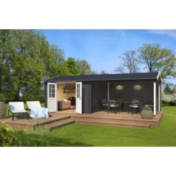 Lasita Holz-Gartenhaus Amarillo Carbongrau 730 Cm X 388,5 Cm Mit Anbaudach