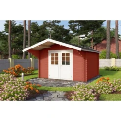 Lasita Holz-Gartenhaus Viljandi 34 Schwedenrot 339,7 Cm X 445 Cm Mit Anbaudach