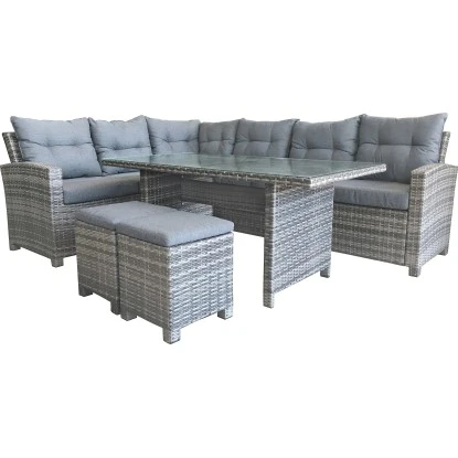 Lounge-Set Mit Esstisch Elfrida 5-teilig Aus Polyrattan Grau 1 Lounge-Set Mit Esstisch Elfrida 5-teilig Aus Polyrattan Grau