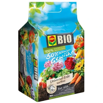Compo Bio Universal-Erde Torffrei Mit Schafwolle Weniger Gewicht 30 L 1 Compo Bio Universal-Erde Torffrei Mit Schafwolle Weniger Gewicht 30 L