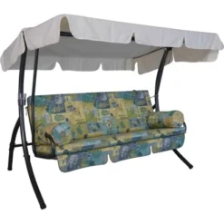 Angerer Hollywoodschaukel Trend Neuburg Beige-Blau-Grün-Gemustert 3-Sitzer