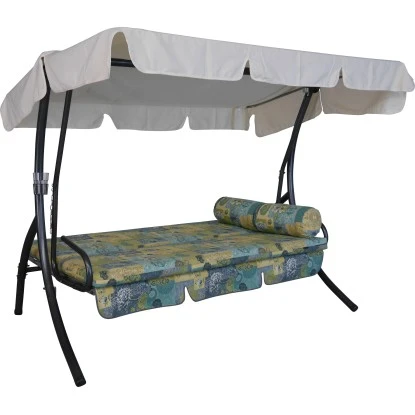 Angerer Hollywoodschaukel Trend Neuburg Beige-Blau-Grün-Gemustert 3-Sitzer 2 Angerer Hollywoodschaukel Trend Neuburg Beige-Blau-Grün-Gemustert 3-Sitzer – Bild 2