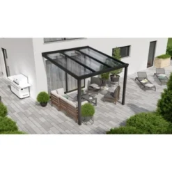 Terrassenüberdachung Professional 300 Cm X 300 Cm Schwarz Struktur PC Klar