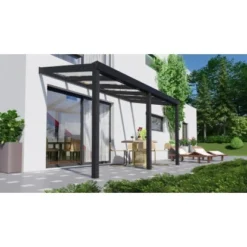 Terrassenüberdachung Professional 400 Cm X 200 Cm Schwarz Struktur Glas