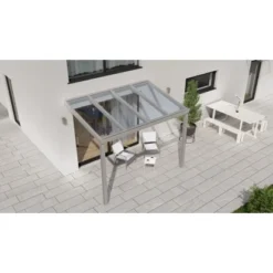 Terrassenüberdachung Professional 300 Cm X 200 Cm Grau Struktur Glas