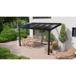 Terrassenüberdachung Professional 400 Cm X 200 Cm Schwarz Struktur PC Klar