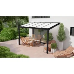 Terrassenüberdachung Professional 400 Cm X 200 Cm Schwarz Struktur PC Opal