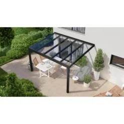 Terrassenüberdachung Professional 400 Cm X 300 Cm Schwarz Struktur Glas
