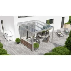 Terrassenüberdachung Professional 300 Cm X 300 Cm Grau Struktur Glas