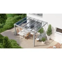 Terrassenüberdachung Professional 400 Cm X 300 Cm Grau Struktur Glas