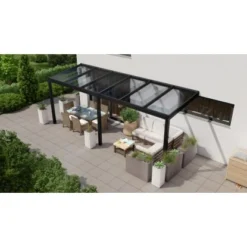 Terrassenüberdachung Professional 600 Cm X 250 Cm Schwarz Struktur PC Klar