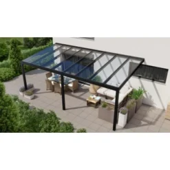 Terrassenüberdachung Professional 600 Cm X 300 Cm Schwarz Struktur Glas