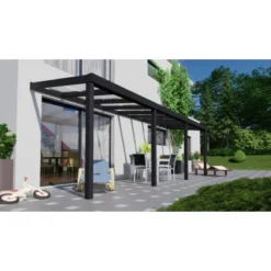 Terrassenüberdachung Professional 700 Cm X 200 Cm Schwarz Struktur Glas