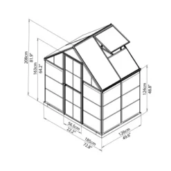 Palram Canopia Hybrid 1.3 X 1.9 Gewächshaus Silber Klare Seitenwände -Vitavia Verkäufe 6x4 palram drawing isoview 1