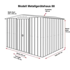 Globel Industries Metall-Gerätehaus 8x8 Silber Metallic B X T: 234 Cm X 237 Cm -Vitavia Verkäufe 741 gi00403 metallgerae 11