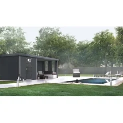 Wolff Finnhaus Metall-Gartenhaus Eleganto 2424 Lounge Rechts Granitgrau 522x238