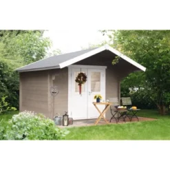 Wolff Finnhaus Holz-Gartenhaus Mona 34-B Hellgrau BxT: 360 Cm X 440 Cm