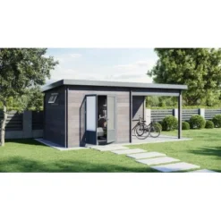 Wolff Finnhaus WPC-Metall Holz-Gartenhaus - Pultdach WPC-Dielen 600 Cm X 287 Cm