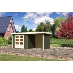 Karibu Holz-Gartenhaus Boras Terragrau Flachdach Lackiert 238 Cm X 213 Cm