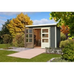 Karibu Holz-Gartenhaus Stockach Terragrau Pultdach Lackiert 242 Cm X 242 Cm