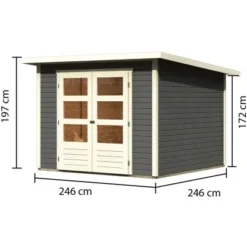 Karibu Holz-Gartenhaus Stockach Terragrau Pultdach Lackiert 242 Cm X 242 Cm -Vitavia Verkäufe 813712 02