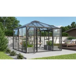Vitavia Gewächshaus Fortuna - Jack Roof Schwarz ESG/HKP 317 X 321,5 X 264,5 Cm