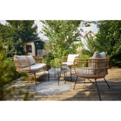 Lounge-Set Hillston 5-teilig Polyrattan Natur -Vitavia Verkäufe 8458036