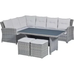Lounge-Set Mit Esstisch Vermont 5-teilig Polyrattan Links Wave Cliff
