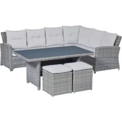 Lounge-Set Mit Esstisch Vermont 5-teilig Polyrattan Wave Cliff