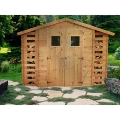 Timbela Gartenhaus Holz Mit 2 Brennholzregalen M391 5,47m² Ohne Boden