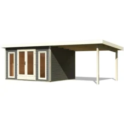 Karibu Holz-Gartenhaus Norrköping Terragrau Pultdach Lackiert 365 Cm X 305 Cm -Vitavia Verkäufe 960472 3739 03