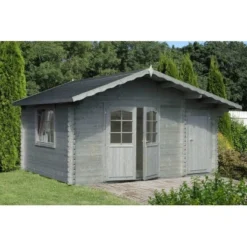 Palmako Emma Holz-Gartenhaus Grau Satteldach Tauchgrundiert 450 Cm X 330 Cm
