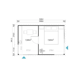 Lasita Maja Gartenhaus Domeo 3 Lichtgrau 509 Cm X 322 Cm -Vitavia Verkäufe Domeo 3 41273 Grundriss 1