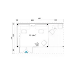 Lasita Maja Gartenhaus Domeo 7 Gletschergrün 400 Cm X 300 Cm -Vitavia Verkäufe Domeo 7 41335 Grundriss 1
